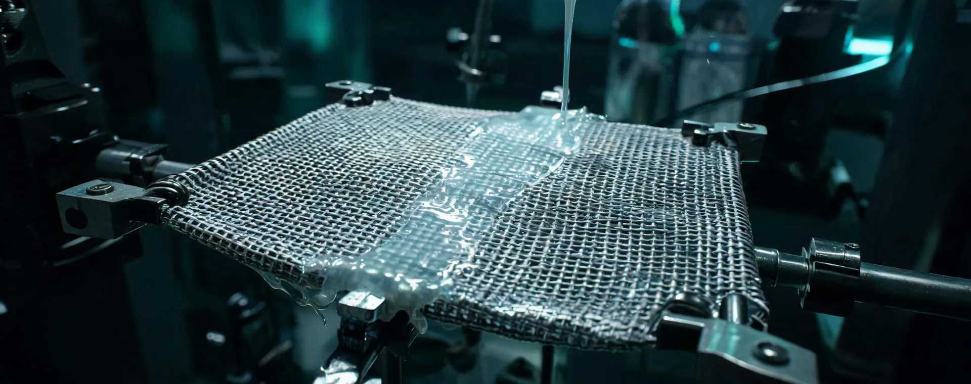 Composite membrane reinforcement held under tension during coating